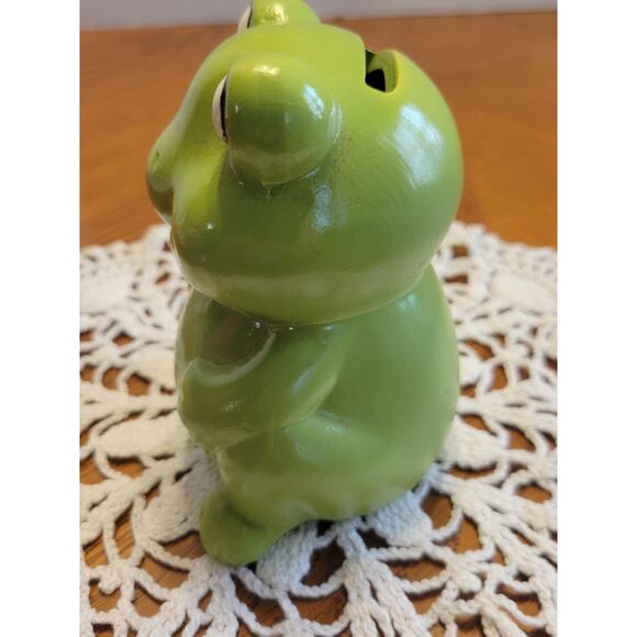 Vintage Greenbrier International Frog Piggy Bank Green Ceramic Whimsical Decor - Picture 3 of 8